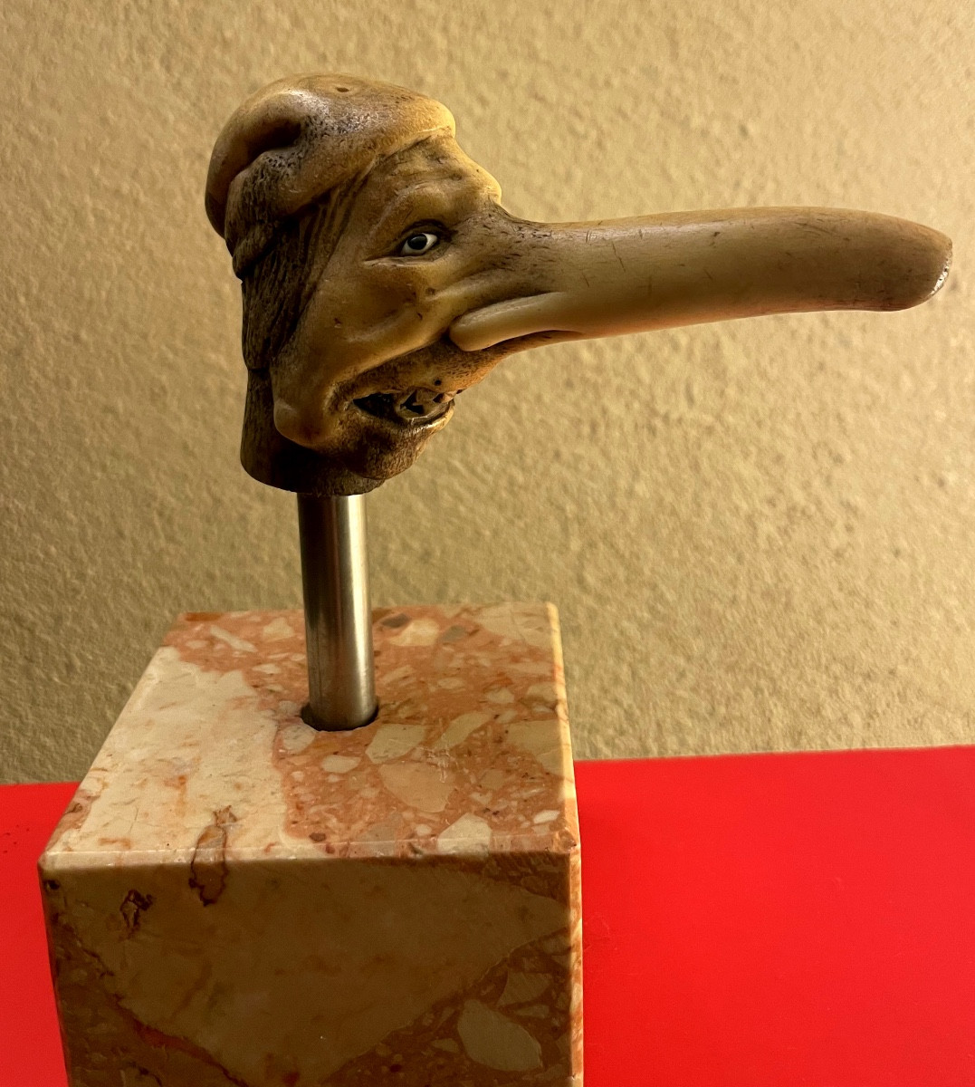 Grotesque Double-sided Walking Stick Handle Made Of Antler, Late 19th Century-photo-2