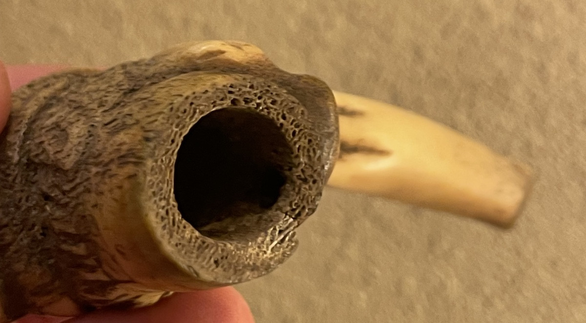 Grotesque Double-sided Walking Stick Handle Made Of Antler, Late 19th Century-photo-3