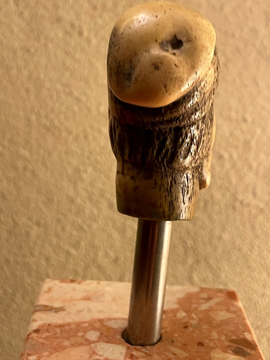 Grotesque Double-sided Walking Stick Handle Made Of Antler, Late 19th Century-photo-4