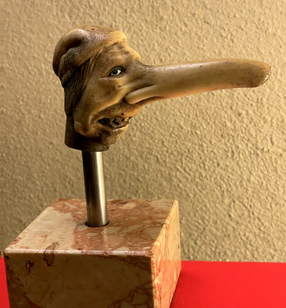 Grotesque Double-sided Walking Stick Handle Made Of Antler, Late 19th Century-photo-5