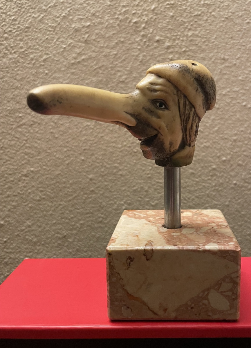 Grotesque Double-sided Walking Stick Handle Made Of Antler, Late 19th Century-photo-6