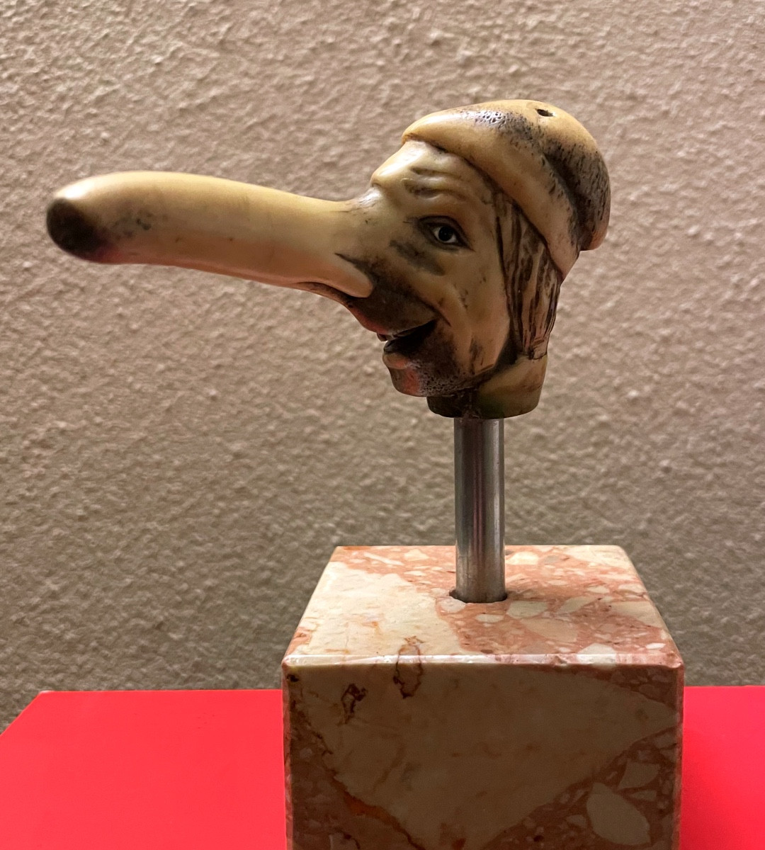 Grotesque Double-sided Walking Stick Handle Made Of Antler, Late 19th Century