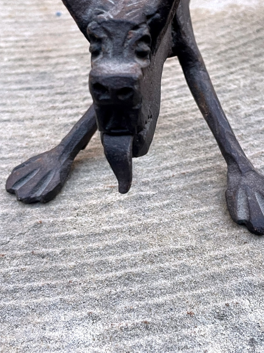 Pair Of Wrought Iron Andirons - Stylized Dogs-photo-1