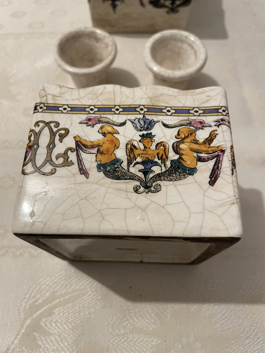 Paire d'encriers en faïence -photo-2