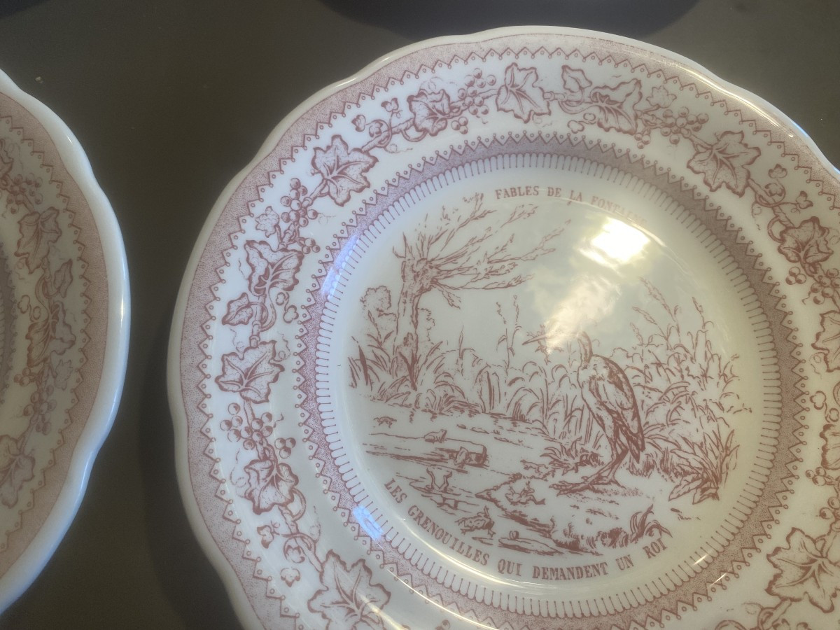 Un série de 6 assiettes à dèserts modéle fables de La Fontaine-photo-3