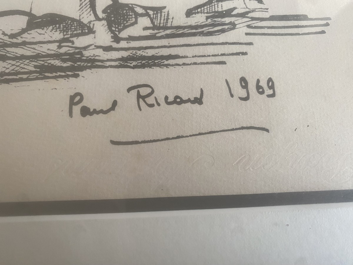 Ink Drawing On Paper By Paul Ricard (1909-1997), Dated 1969, Depicting Oriental Figures-photo-3