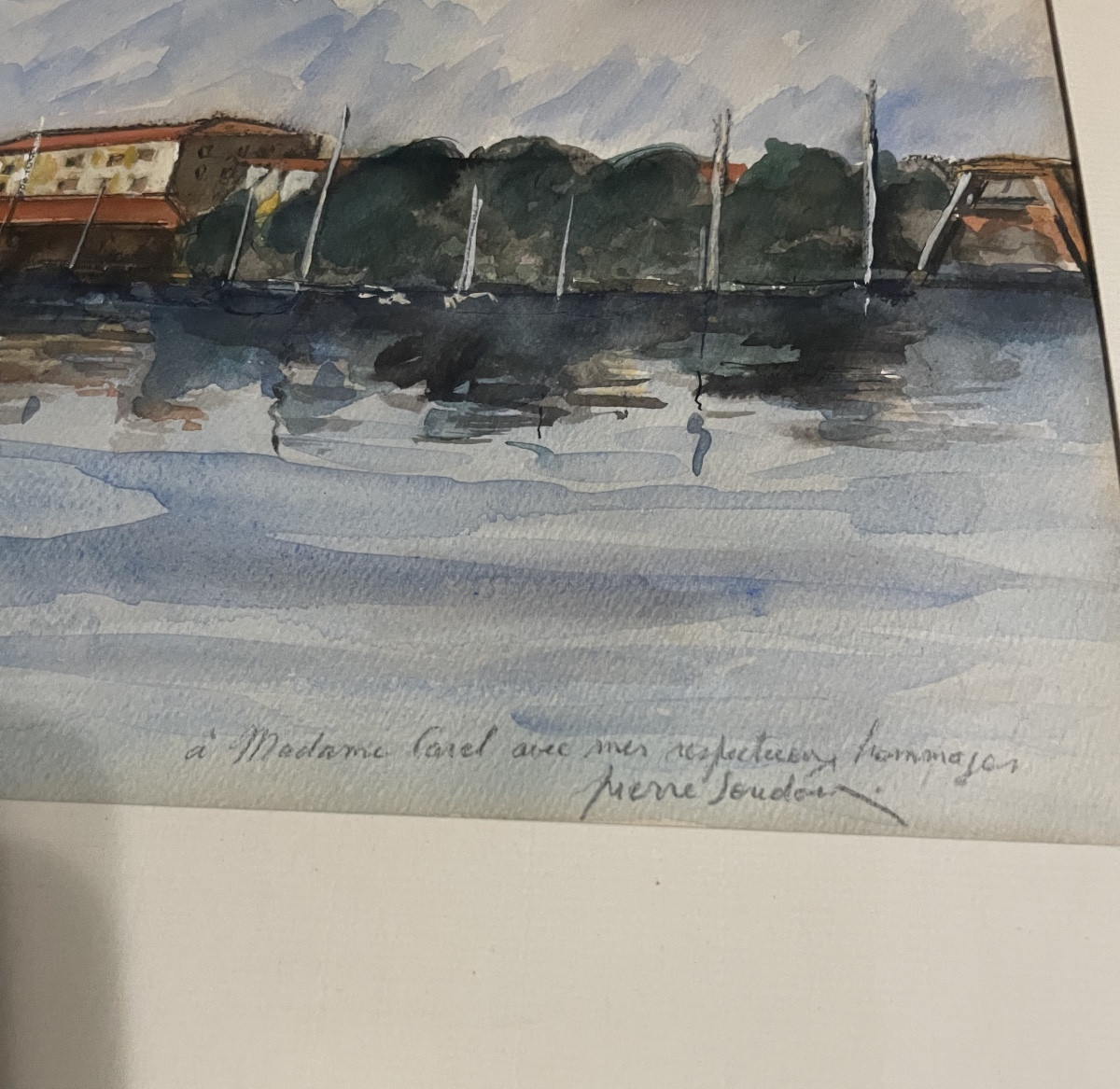 Watercolor Of The Port Of St Tropez, Mid-20th Century-photo-2