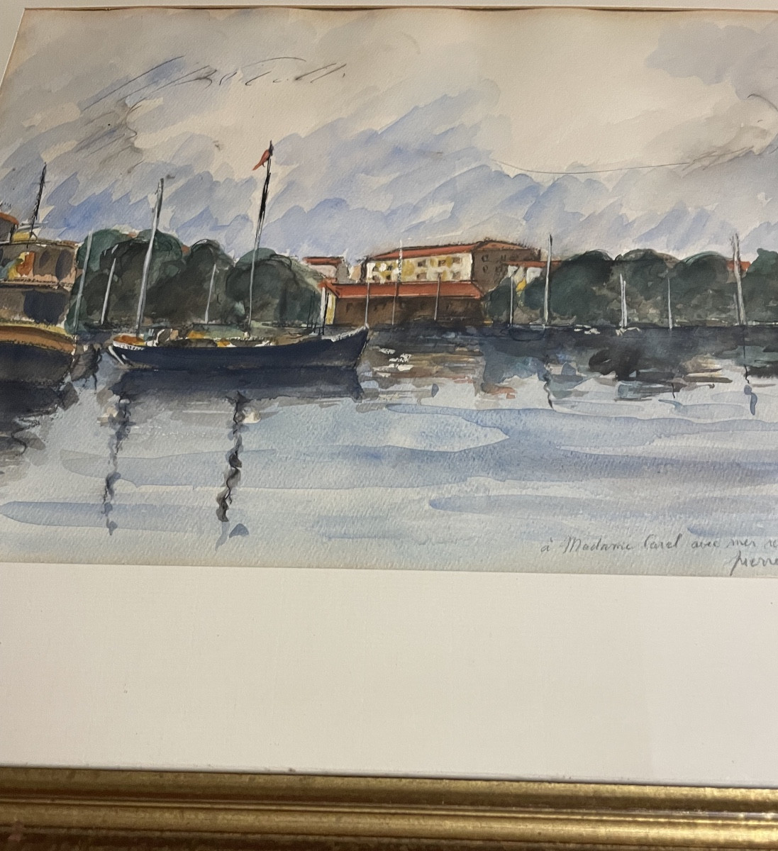 Watercolor Of The Port Of St Tropez, Mid-20th Century-photo-4