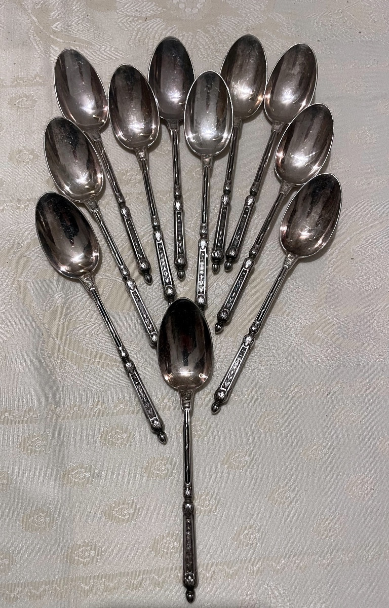 Set Of 12 Small 19th-century Solid Silver Spoons