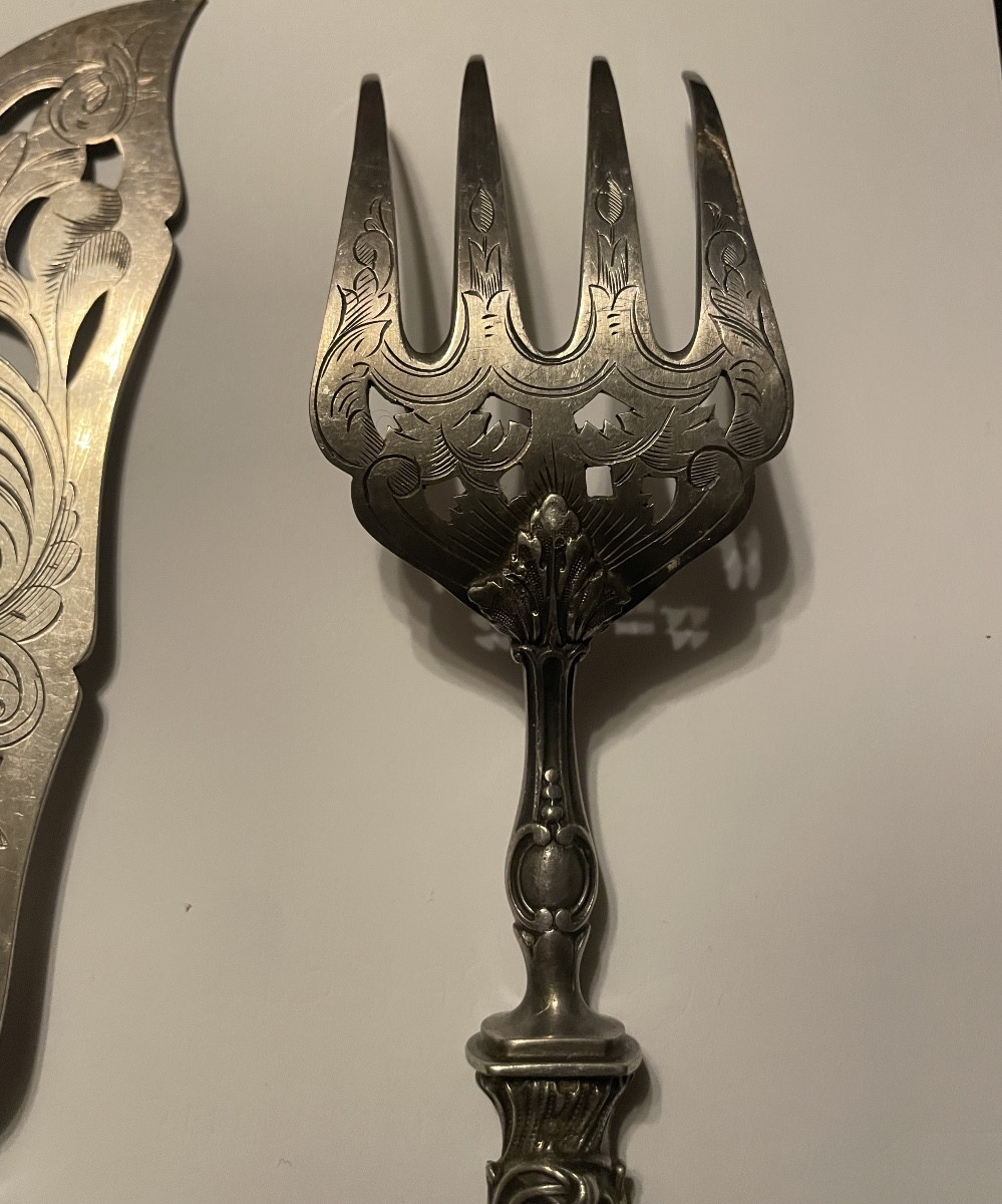 Solid Silver Fish Serving Set – Minerva Hallmark – Late 19th Century-photo-3