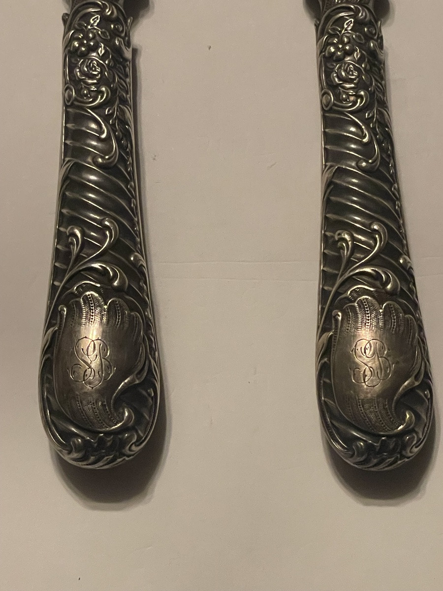 Solid Silver Fish Serving Set – Minerva Hallmark – Late 19th Century-photo-1