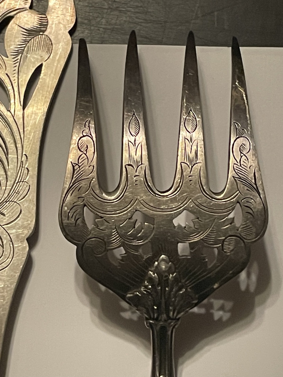 Solid Silver Fish Serving Set – Minerva Hallmark – Late 19th Century-photo-2
