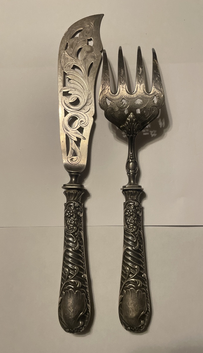 Solid Silver Fish Serving Set – Minerva Hallmark – Late 19th Century