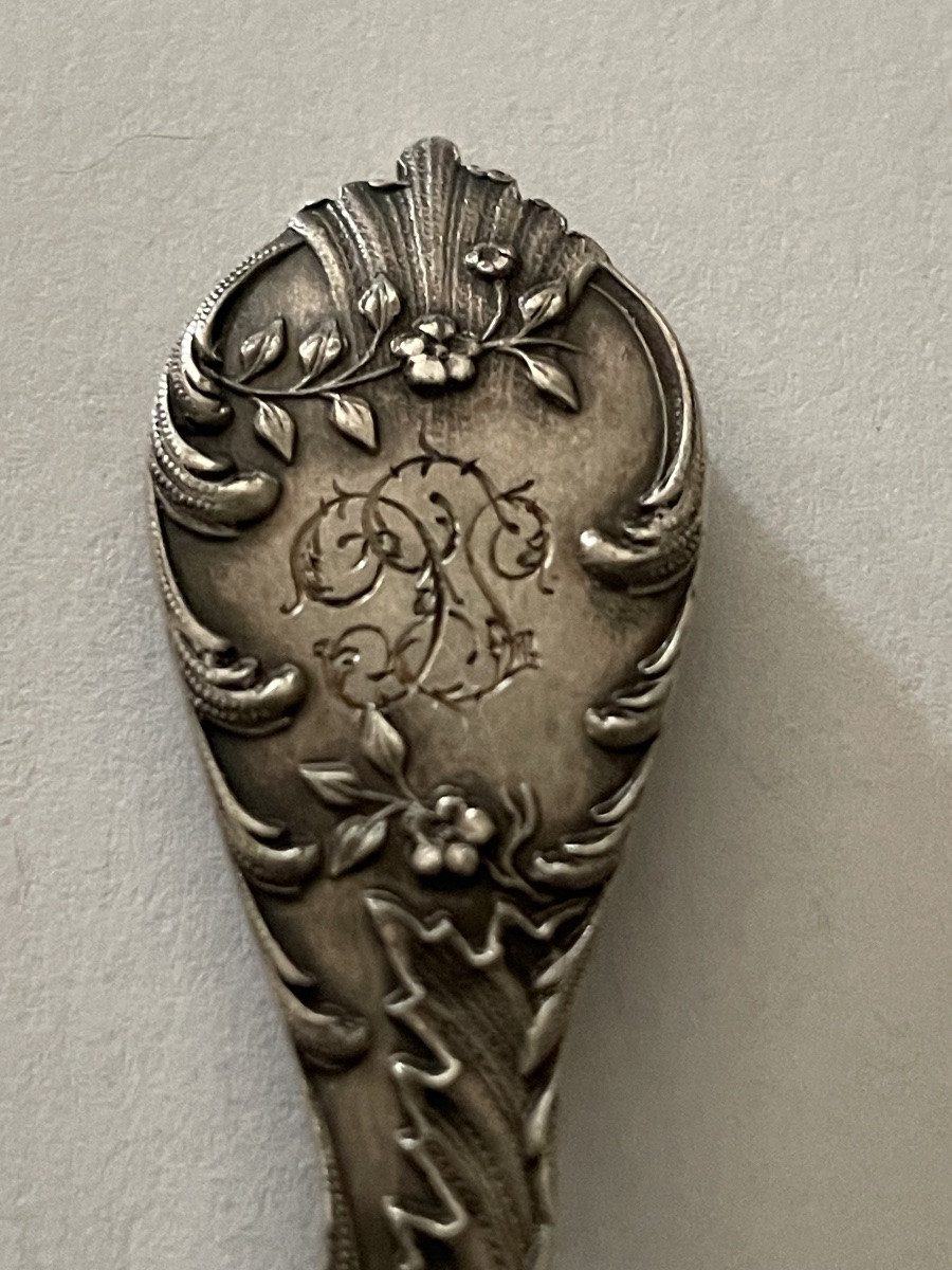 Art Nouveau Sugar Spoon In Solid Silver And Vermeil – Minerva Hallmark, Silversmith E.e.-photo-1