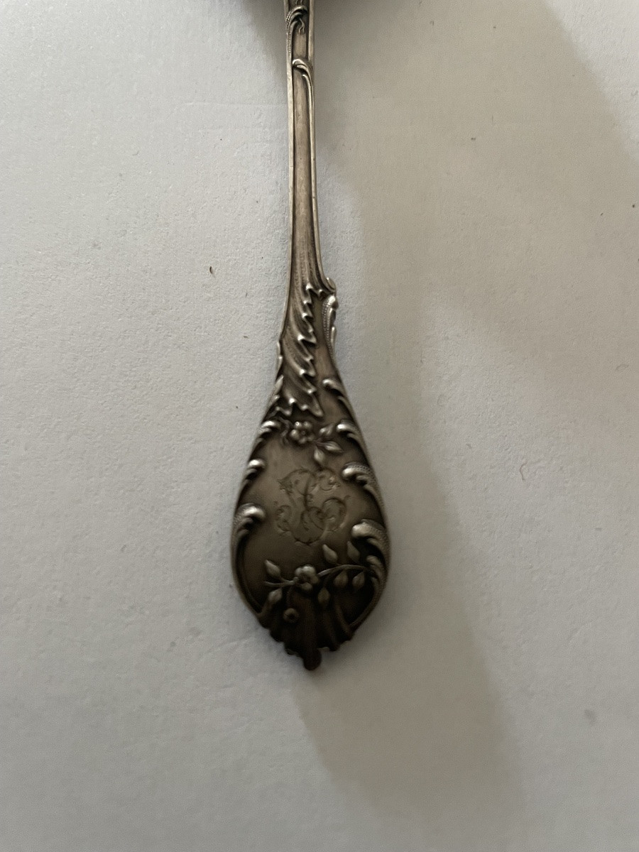 Art Nouveau Sugar Spoon In Solid Silver And Vermeil – Minerva Hallmark, Silversmith E.e.-photo-3