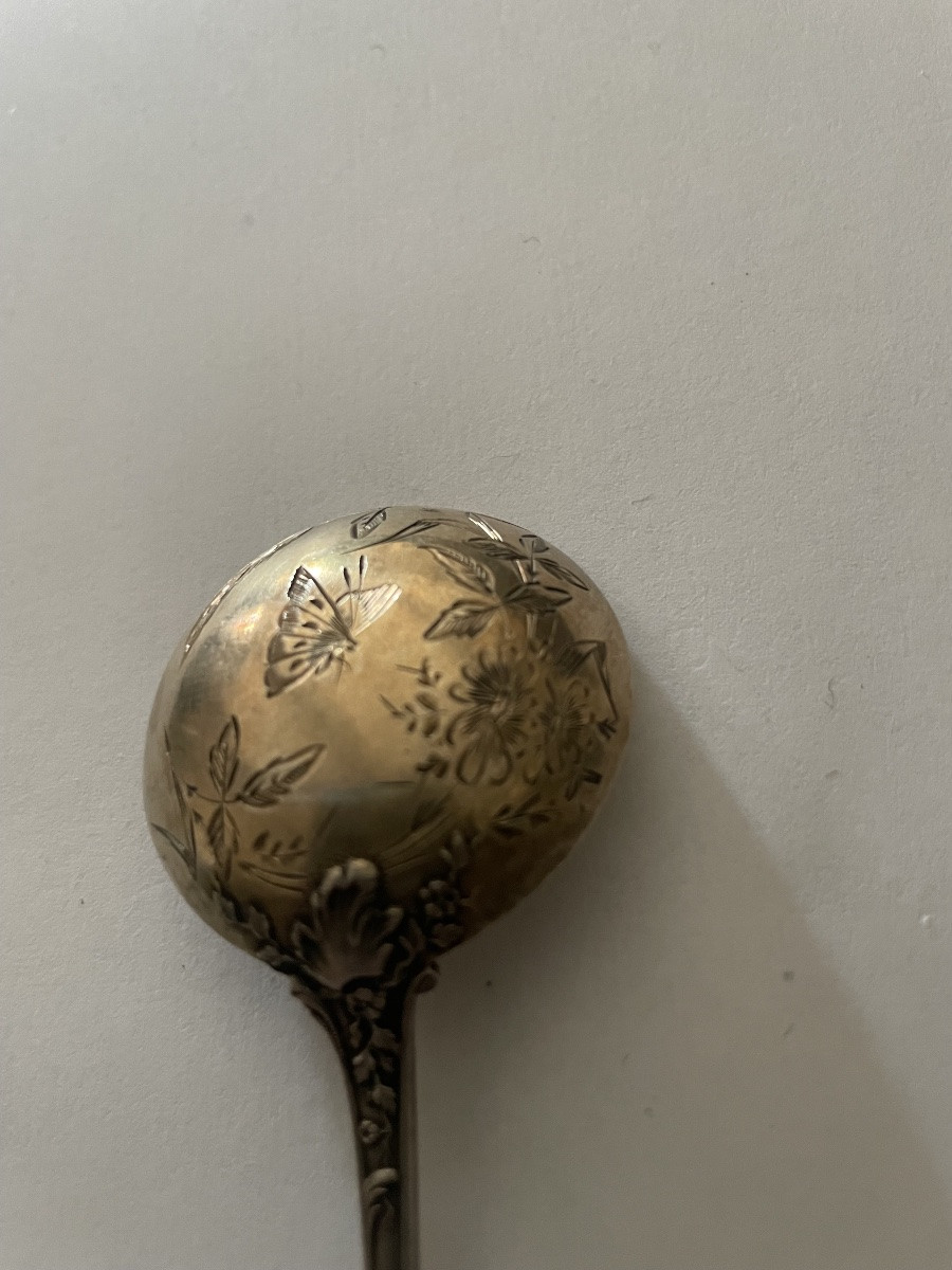 Art Nouveau Sugar Spoon In Solid Silver And Vermeil – Minerva Hallmark, Silversmith E.e.-photo-4