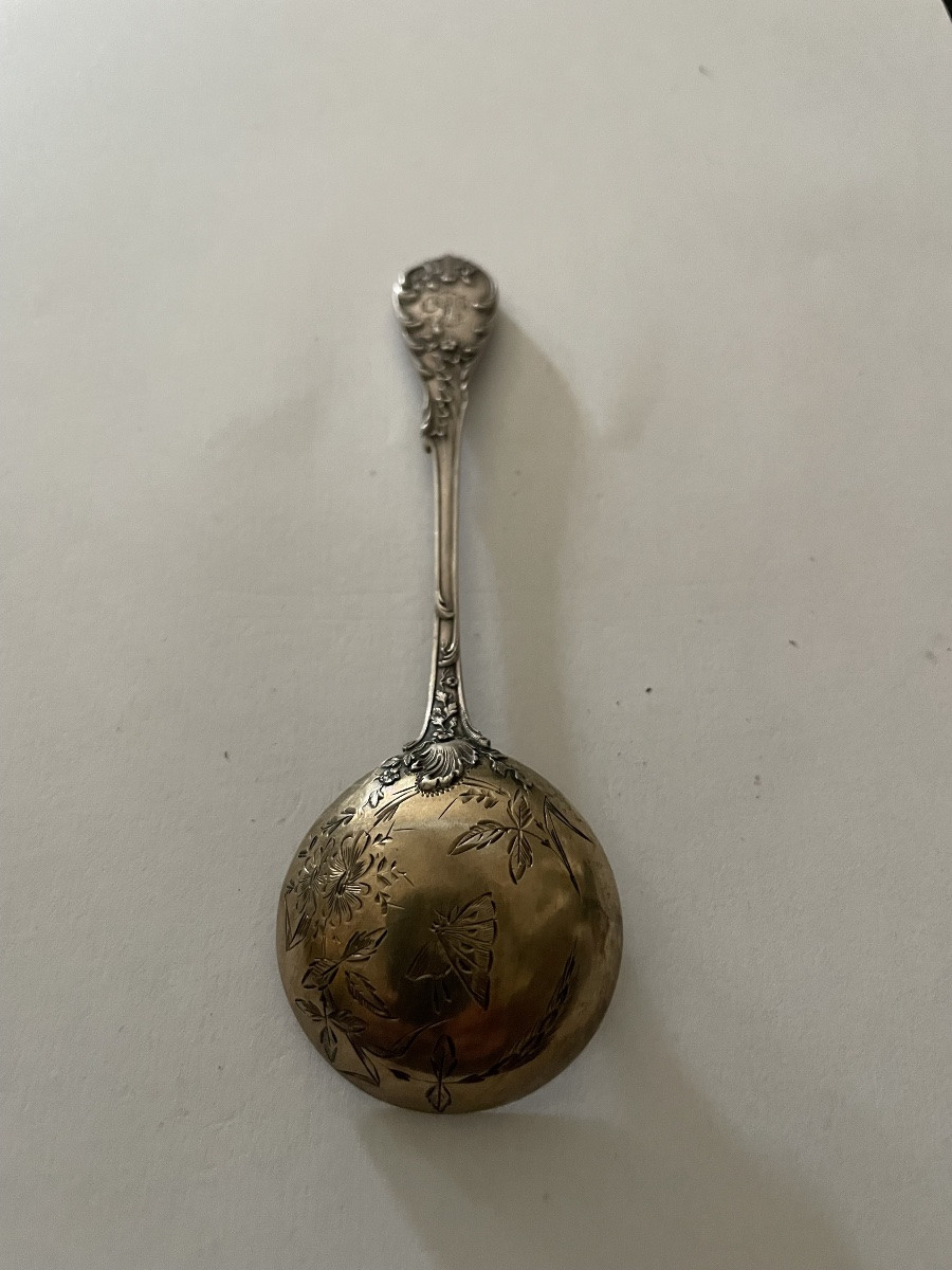 Art Nouveau Sugar Spoon In Solid Silver And Vermeil – Minerva Hallmark, Silversmith E.e.-photo-5