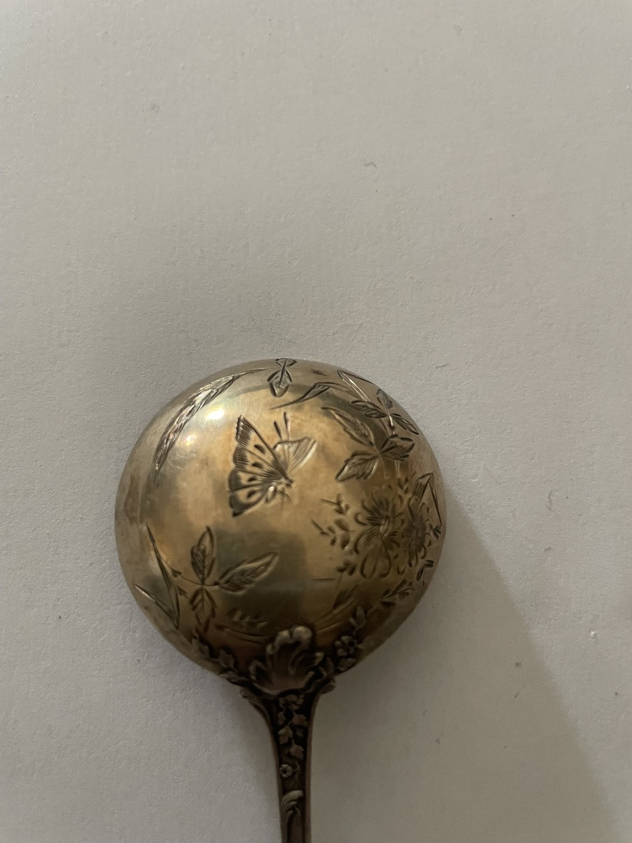 Art Nouveau Sugar Spoon In Solid Silver And Vermeil – Minerva Hallmark, Silversmith E.e.-photo-6