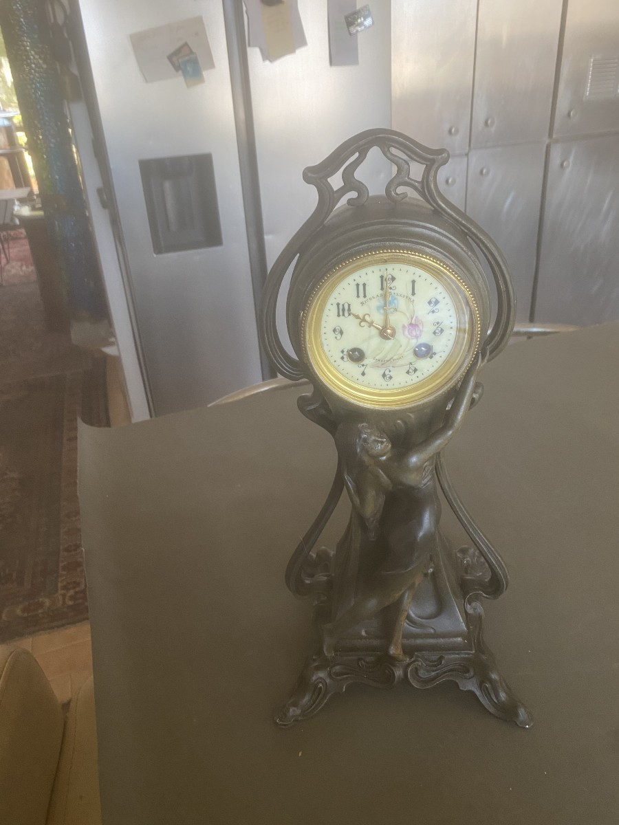 pendule Art Nouveau en régule Nicolas Balestra Cannes / Vichy -photo-1