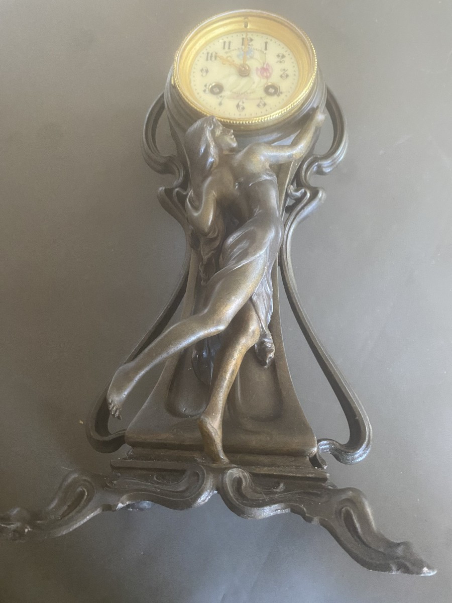 pendule Art Nouveau en régule Nicolas Balestra Cannes / Vichy -photo-3