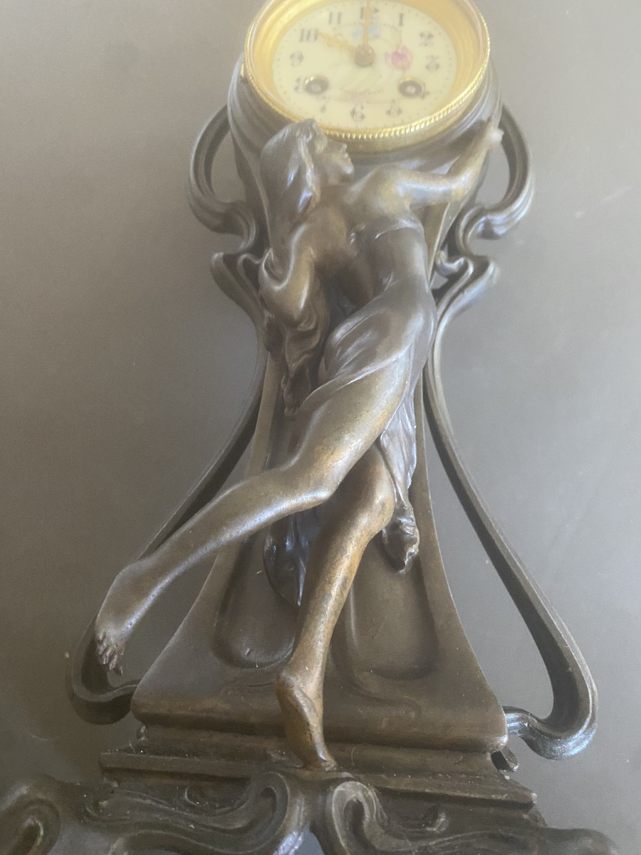 pendule Art Nouveau en régule Nicolas Balestra Cannes / Vichy -photo-5