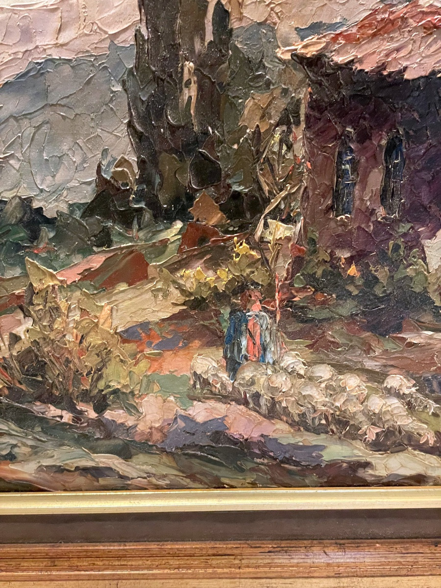 Huile au couteau – paysage provençal – signé Lienhard, 1964-photo-3