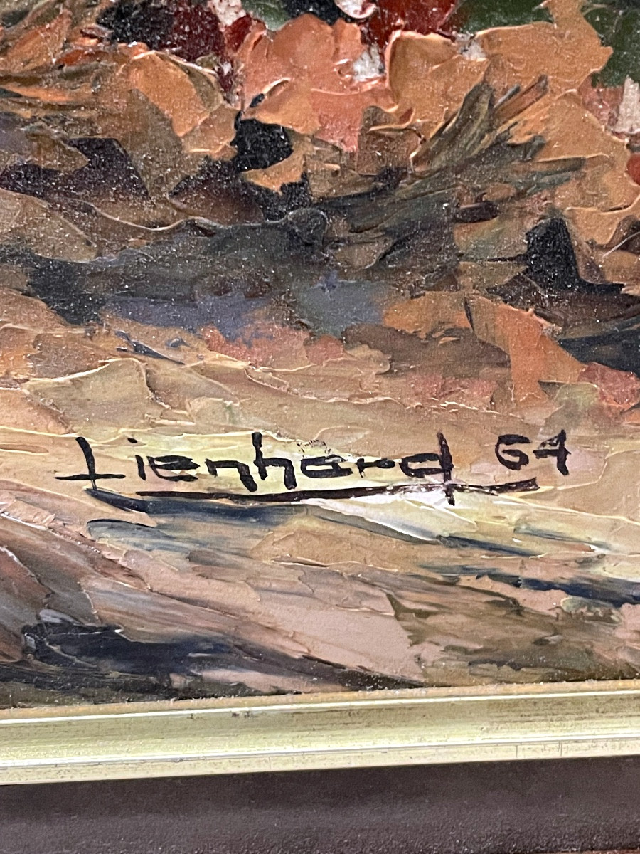 Huile au couteau – paysage provençal – signé Lienhard, 1964-photo-4