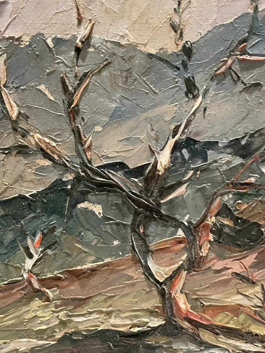 Huile au couteau – paysage provençal – signé Lienhard, 1964-photo-3