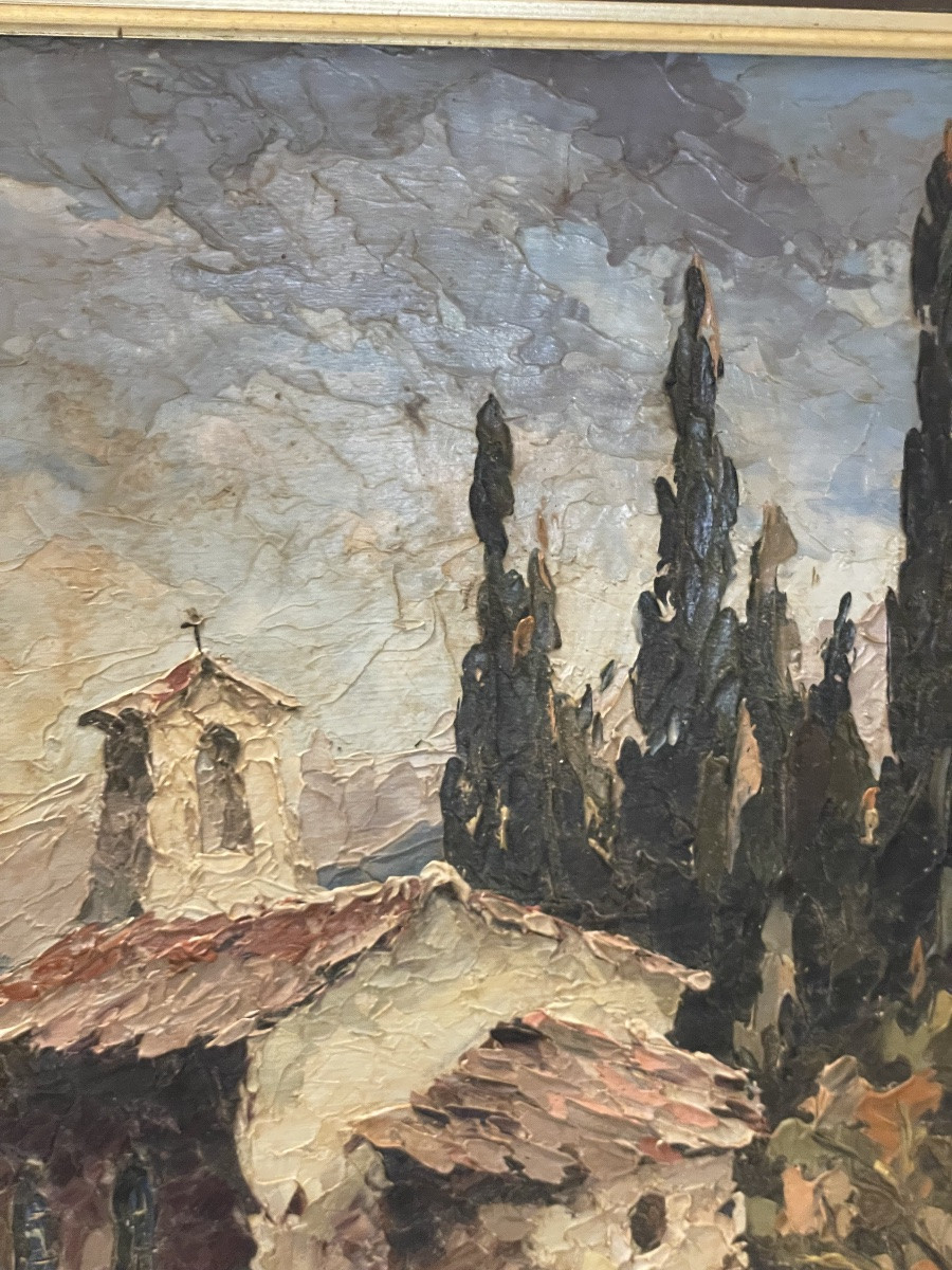 Huile au couteau – paysage provençal – signé Lienhard, 1964-photo-5