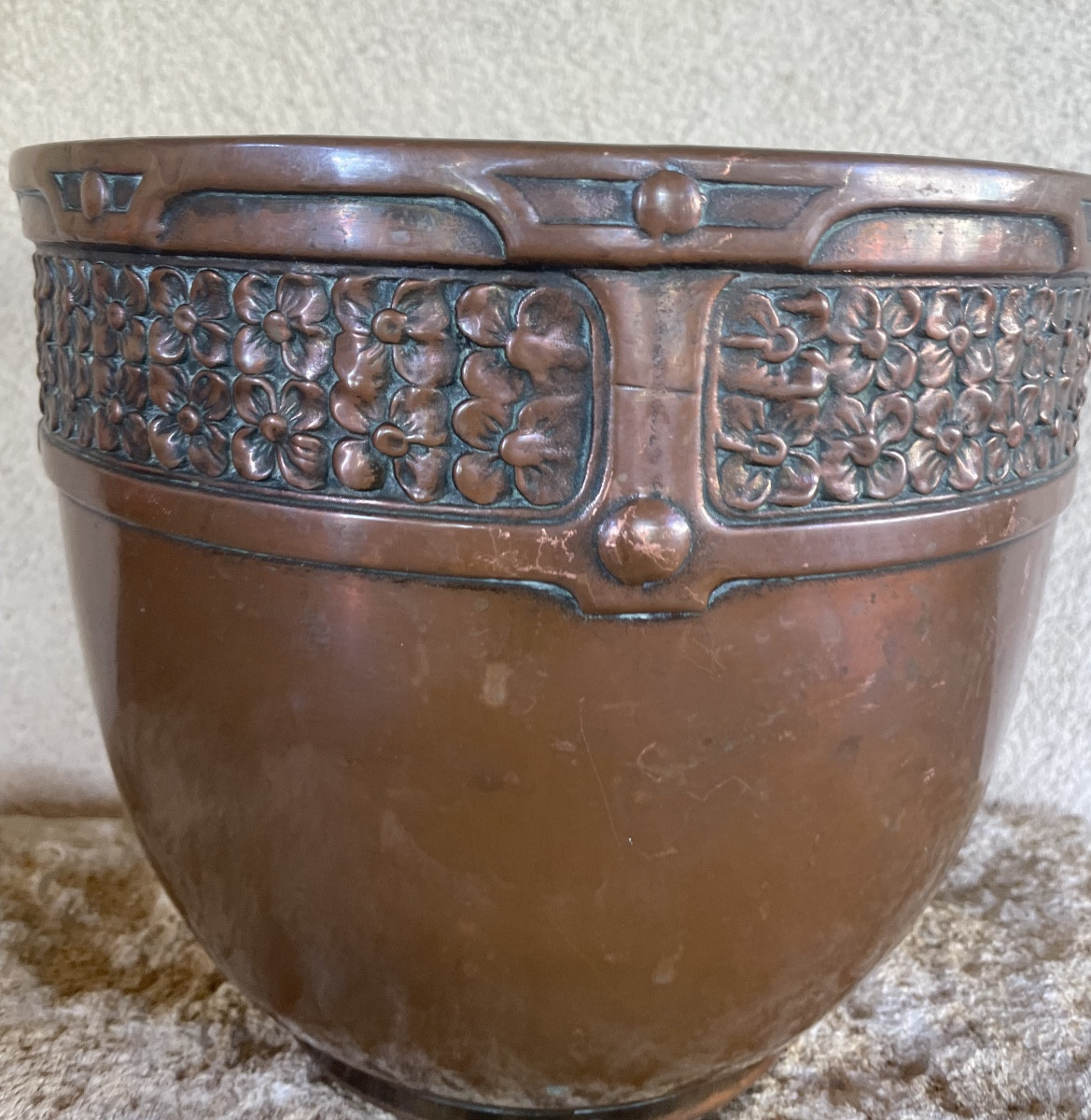 Cache-pot Art nouveau en cuivre repoussé, Fives-Lille – modèle 4660-photo-3