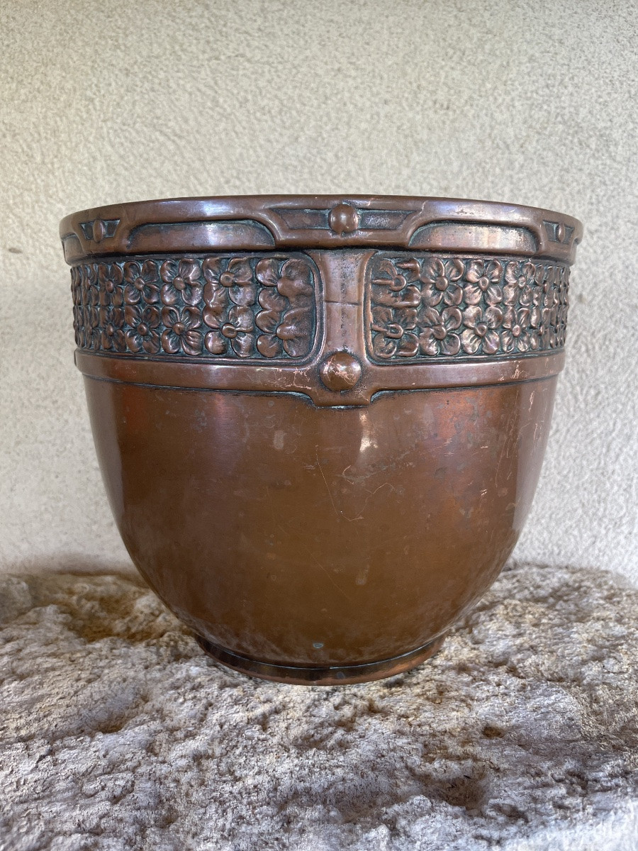 Cache-pot Art nouveau en cuivre repoussé, Fives-Lille – modèle 4660-photo-3