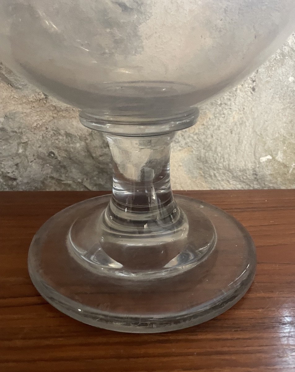 Grand flacon d’apothicaire XIXe en verre soufflé – superbe présence, pontil visible-photo-4