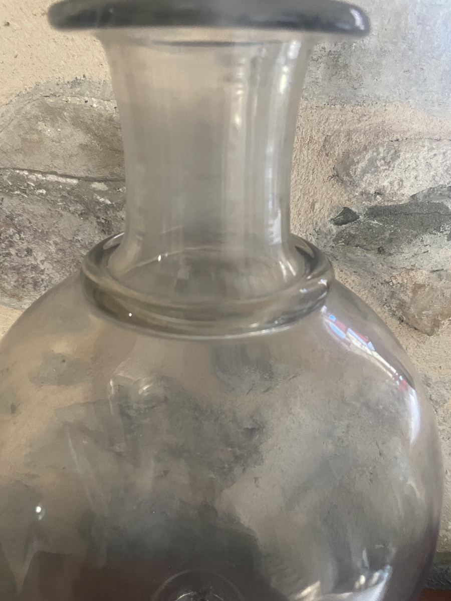 Grand flacon d’apothicaire XIXe en verre soufflé – superbe présence, pontil visible-photo-1