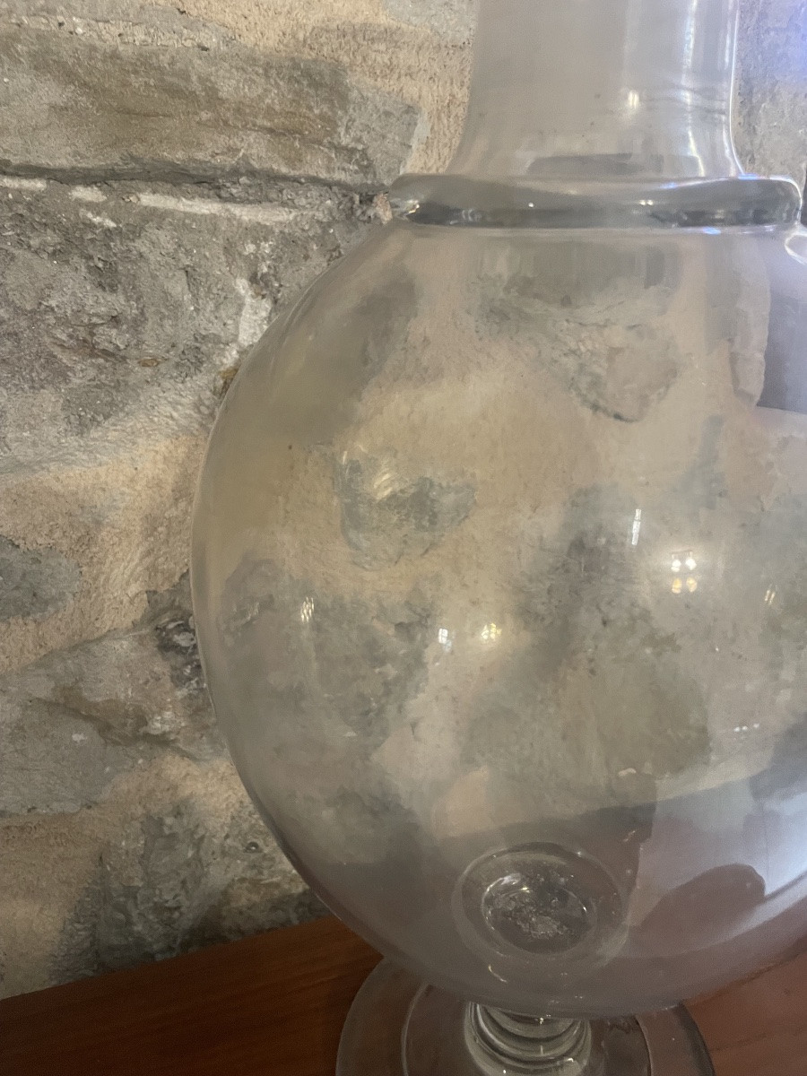Grand flacon d’apothicaire XIXe en verre soufflé – superbe présence, pontil visible-photo-3