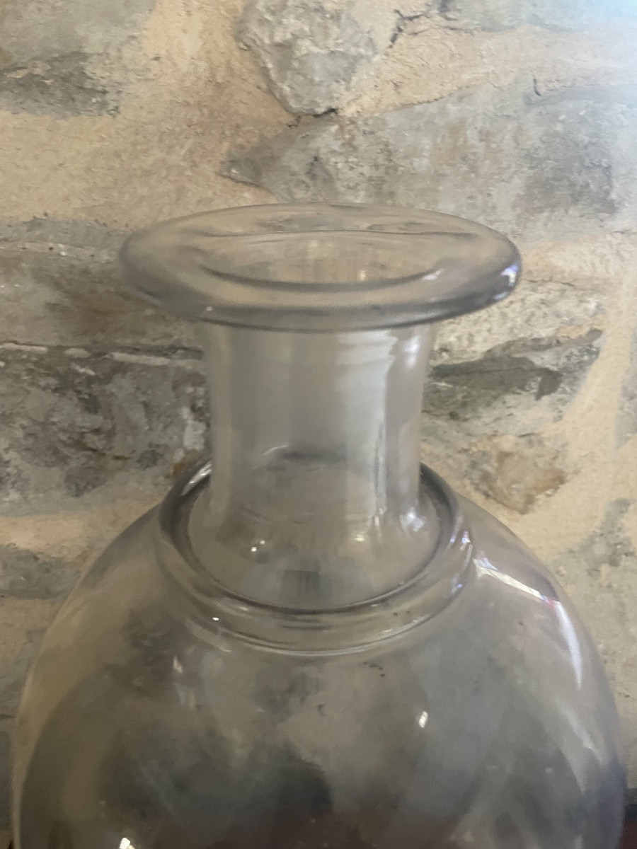 Grand flacon d’apothicaire XIXe en verre soufflé – superbe présence, pontil visible-photo-5