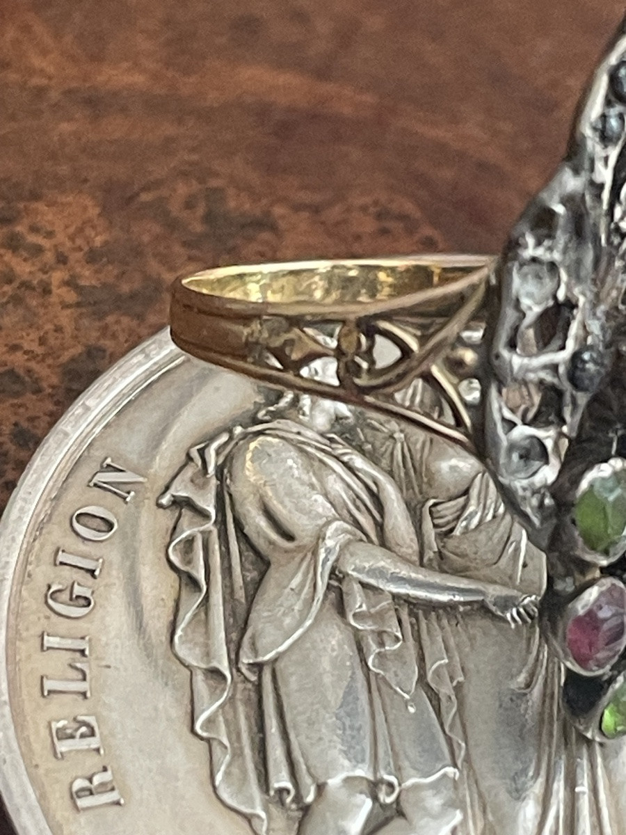 Antique Gold And Silver Suffragette Ring – Amethyst, Peridot, And Diamonds – England, Circa 190-photo-2