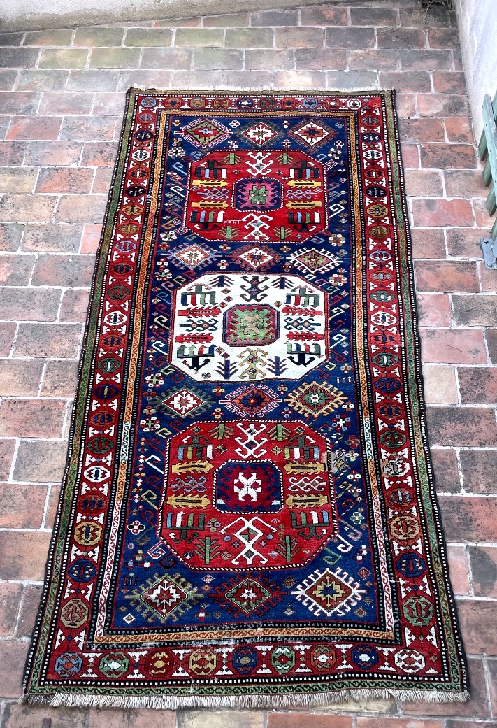 Tapis caucasien Kazak ancien noué main – 260 × 125 cm – Très bel état-photo-2