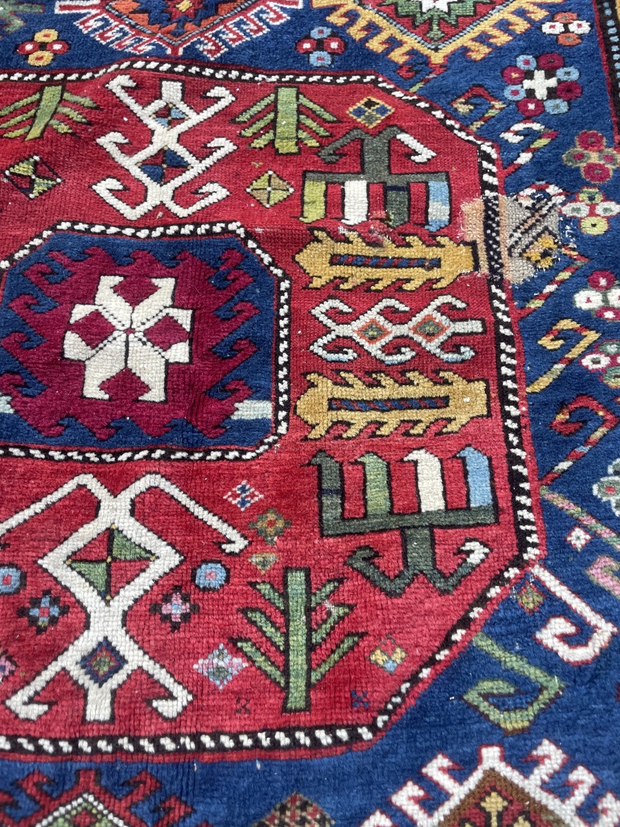 Tapis caucasien Kazak ancien noué main – 260 × 125 cm – Très bel état-photo-4