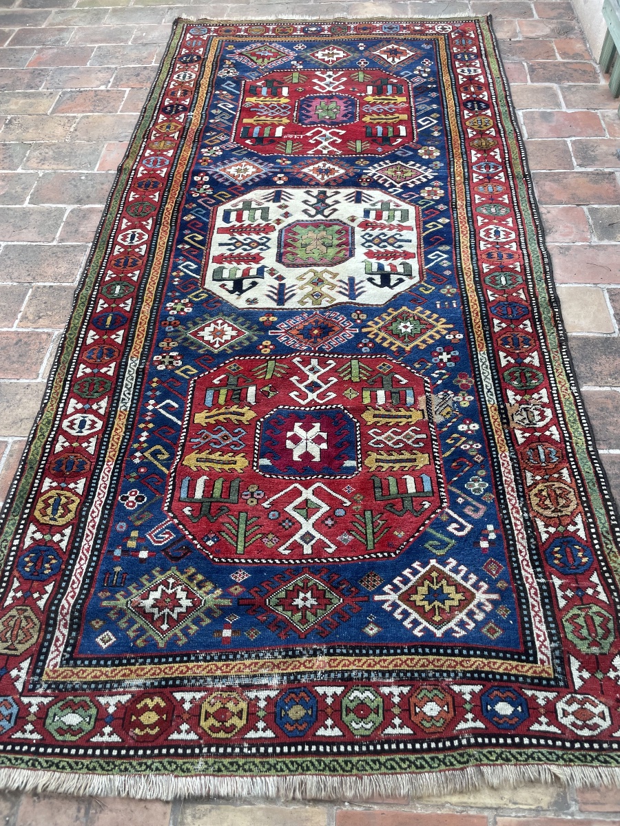 Tapis caucasien Kazak ancien noué main – 260 × 125 cm – Très bel état-photo-3