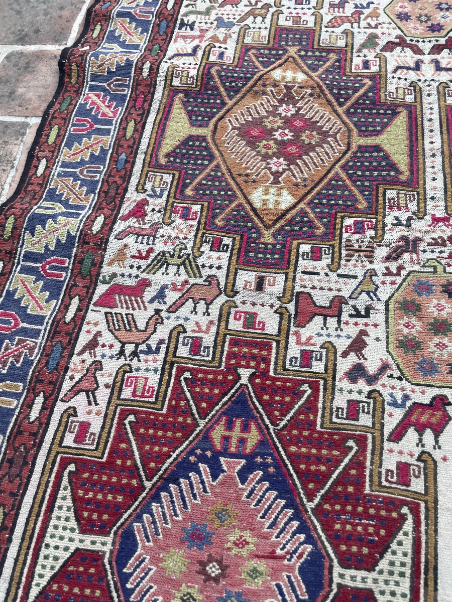 Tapis d'Orient Ardebil, Iran – Noué main – Décor caucasien animalier – 195 × 107 cm-photo-7