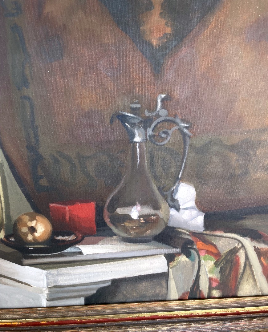 American Still Life With A Glass Pitcher – Oil On Canvas – Circa 1960–1970-photo-3