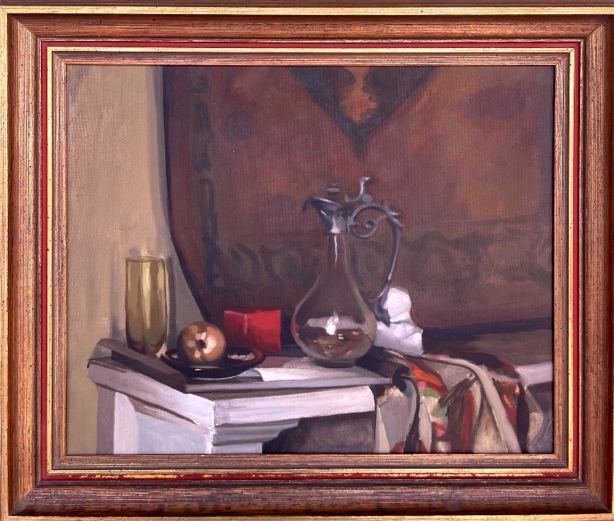 American Still Life With A Glass Pitcher – Oil On Canvas – Circa 1960–1970-photo-1