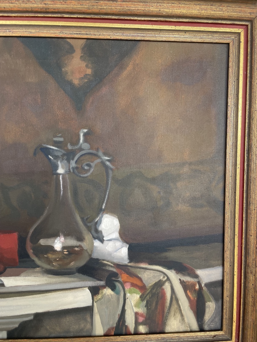 American Still Life With A Glass Pitcher – Oil On Canvas – Circa 1960–1970-photo-2