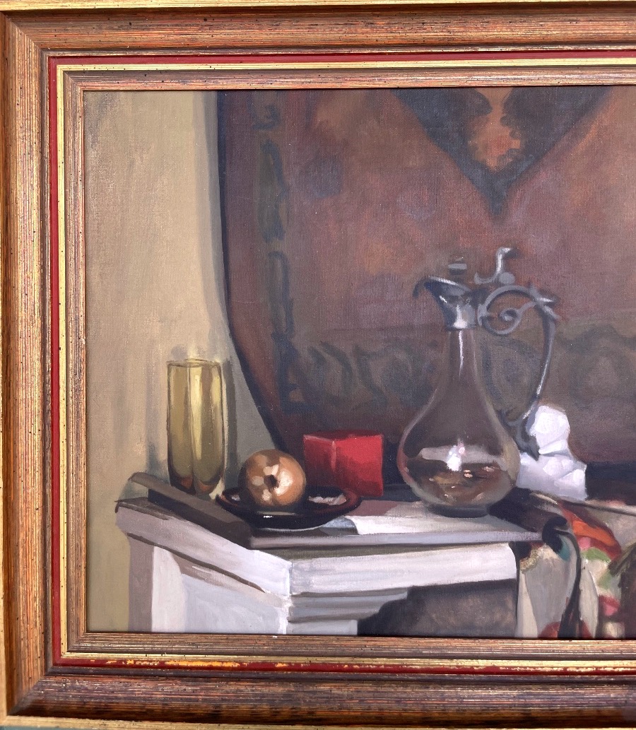 American Still Life With A Glass Pitcher – Oil On Canvas – Circa 1960–1970-photo-6