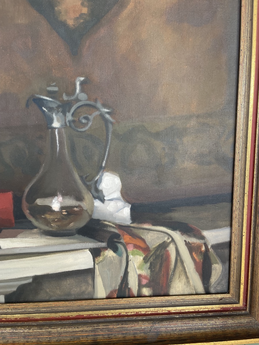 American Still Life With A Glass Pitcher – Oil On Canvas – Circa 1960–1970-photo-7