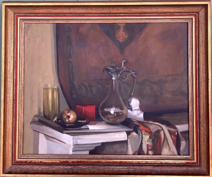American Still Life With A Glass Pitcher – Oil On Canvas – Circa 1960–1970