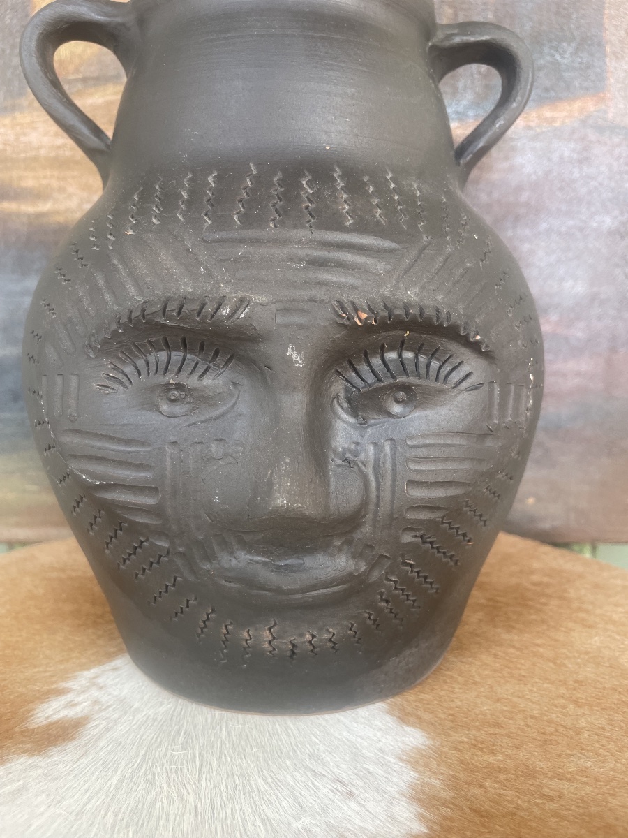 François Carrazé – Large Anthropomorphic Vase With Two Faces, Black Ceramic, Saint-maximin, Cir-photo-3