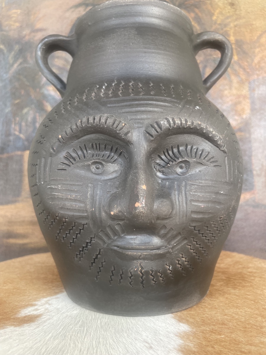 François Carrazé – Large Anthropomorphic Vase With Two Faces, Black Ceramic, Saint-maximin, Cir-photo-1
