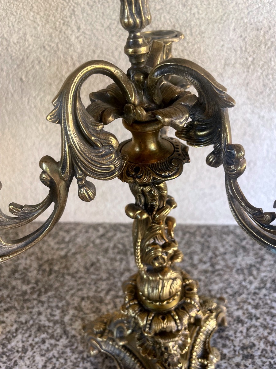 Paire de candélabres en bronze à 4 lumières – Style Louis XV – Vers 1950-photo-4