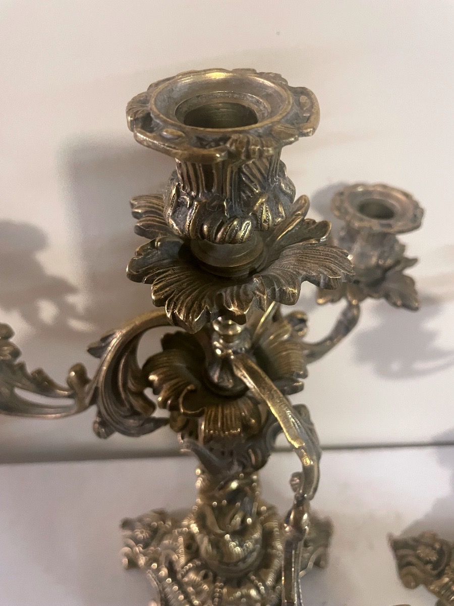 Paire de candélabres en bronze à 4 lumières – Style Louis XV – Vers 1950-photo-2